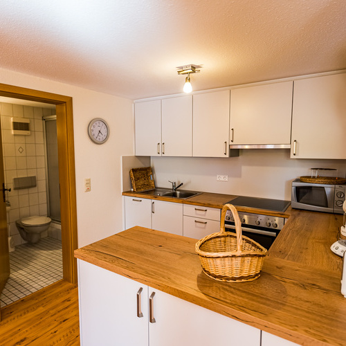 die K&uuml;che der Ferienwohnung Mohn - moderne K&uuml;che mit Sp&uuml;lmaschine und gen&uuml;gend Platz